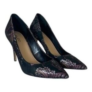Aldo Black and Purple Patterned Heels